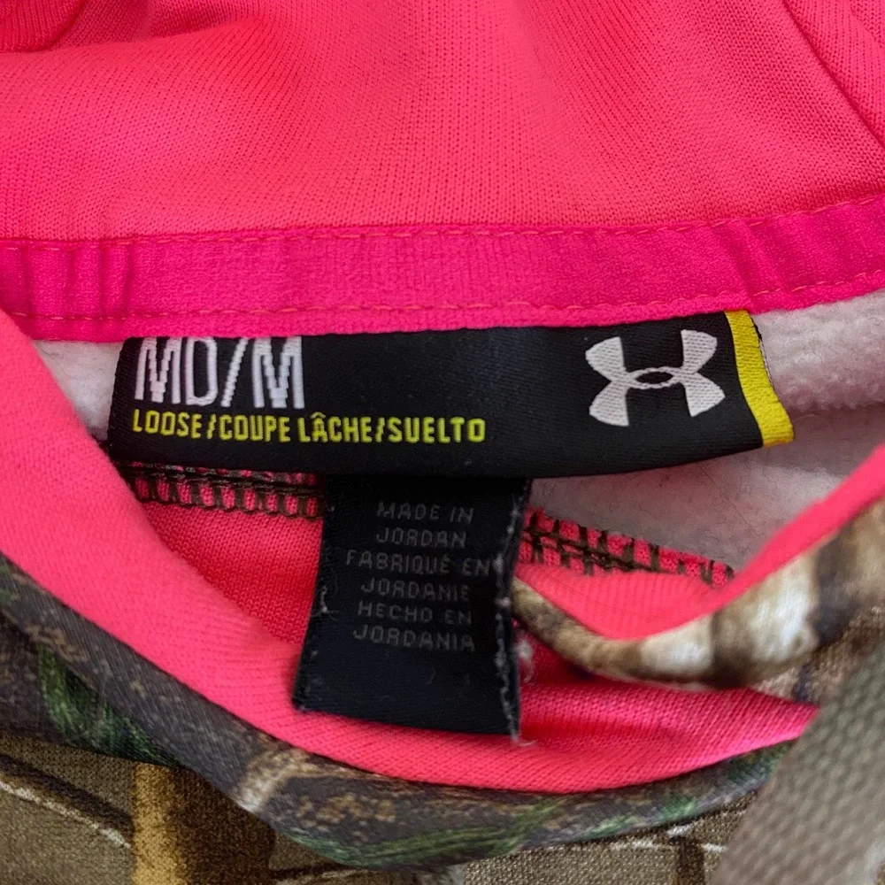 Under Armour Realtree Camo Hoodie Women's Size Medium Pink Green Logo‎ Loose Fit